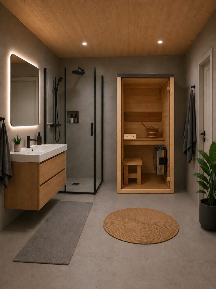 Siseruumi saun modernses vannitoas